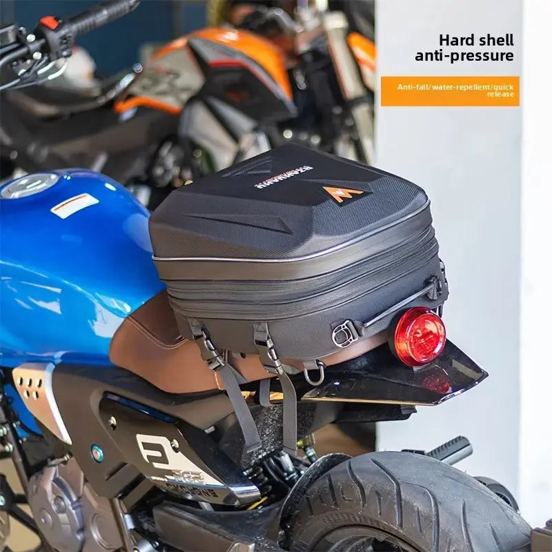 Motorcycle Helmet Tail Bag – Waterproof Rear Seat Bag, Rider Backpack & Travel Luggage Storage