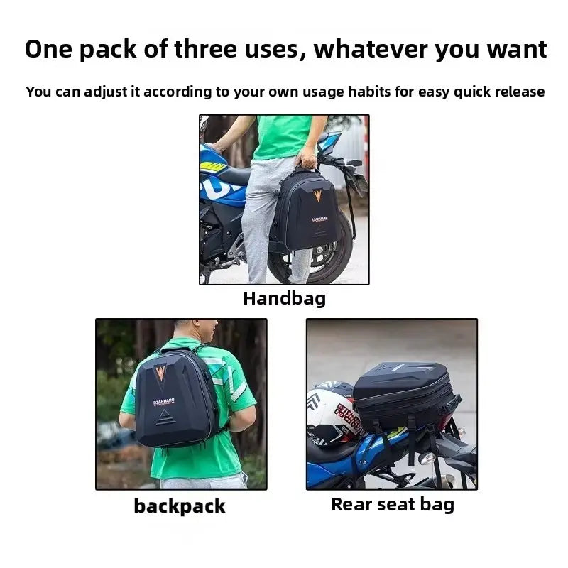 Motorcycle Helmet Tail Bag – Waterproof Rear Seat Bag, Rider Backpack & Travel Luggage Storage